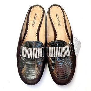 Donald J Pliner LISA Brown Suede Snakeskin Sport-i-Que Suede Slides Flats / 8